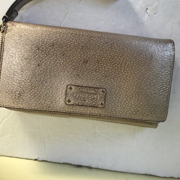 Kate Spade Rose Gold Large Wristlet Metallic Wallet Organizer Clutch Bag Zippy - Picture 4 of 14